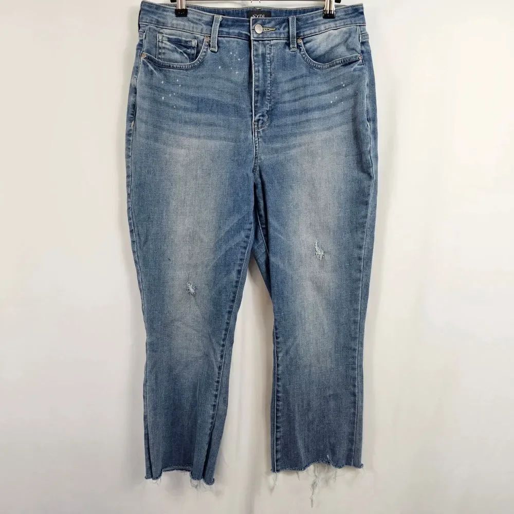 NYDJ Lift X Tuck Technology Slim Bootcut Distressed Jeans In Sandspur - Size 12